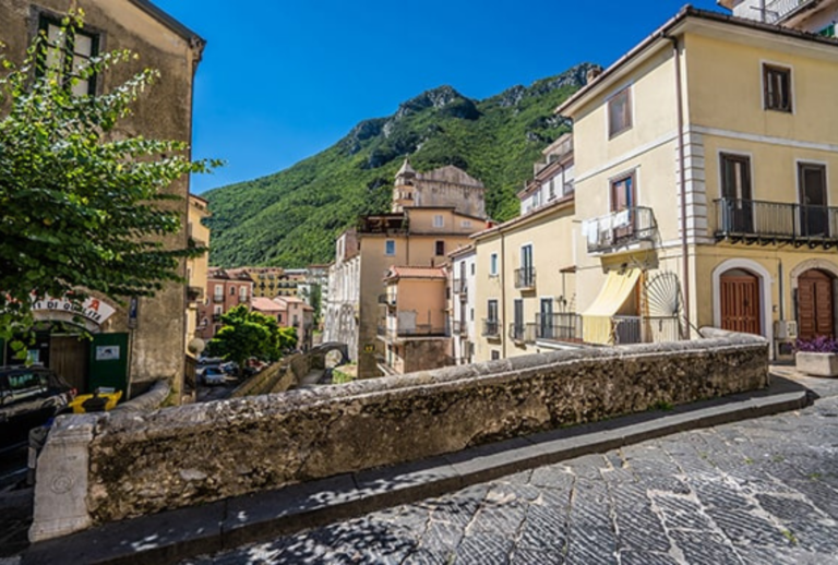 View of Campagna buildings and sky from bridge