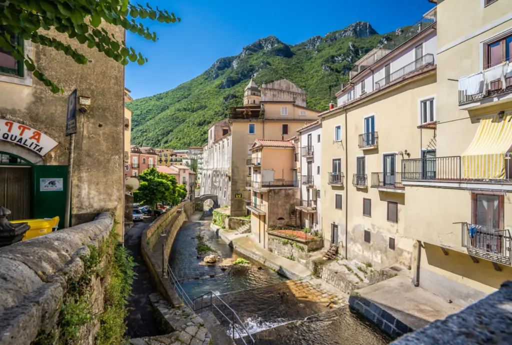 River flowing through Italy town of Campagna
