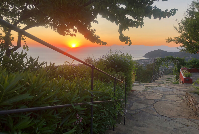 Walking down a path during Sunset in Castellabate