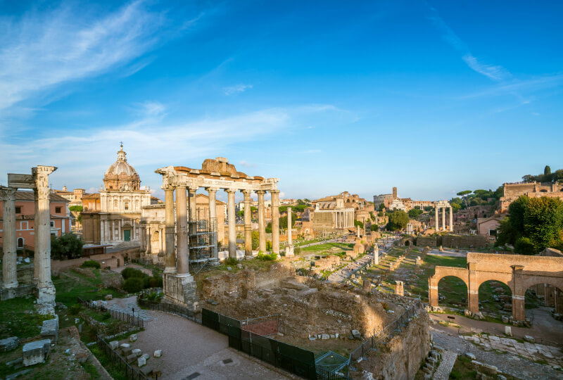 Aerial view of ruins at Pompeii in Campania