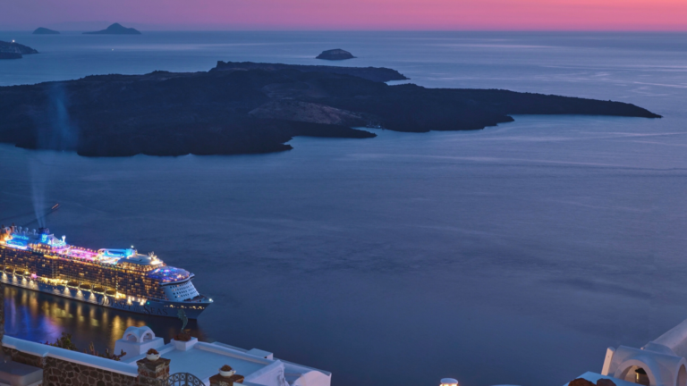 Firostefani Santorini Caldera Villa View across caldera with cruise ship