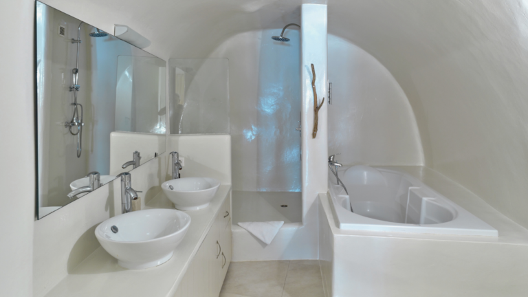 Firostefani Santorini Caldera Villa bathroom with sinks