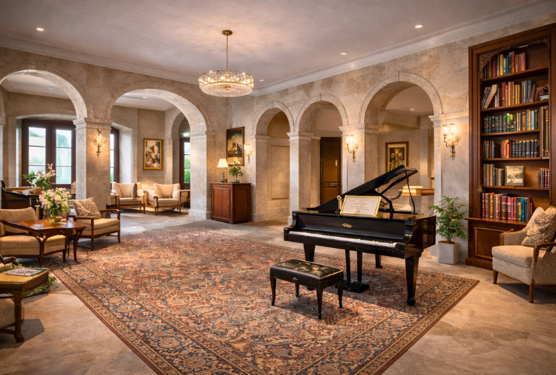 renders of a hotle lobby in Italy